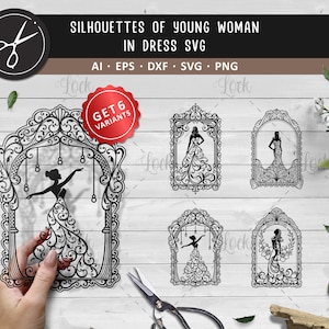 Silhouette junge Frau im Kleid SVG
