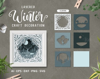 Winter Papercut Layered Decoration, Winter 3D Layered