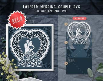 Layered Wedding Couple Svg, Woman in Dress Svg, Wedding Invitation Craft