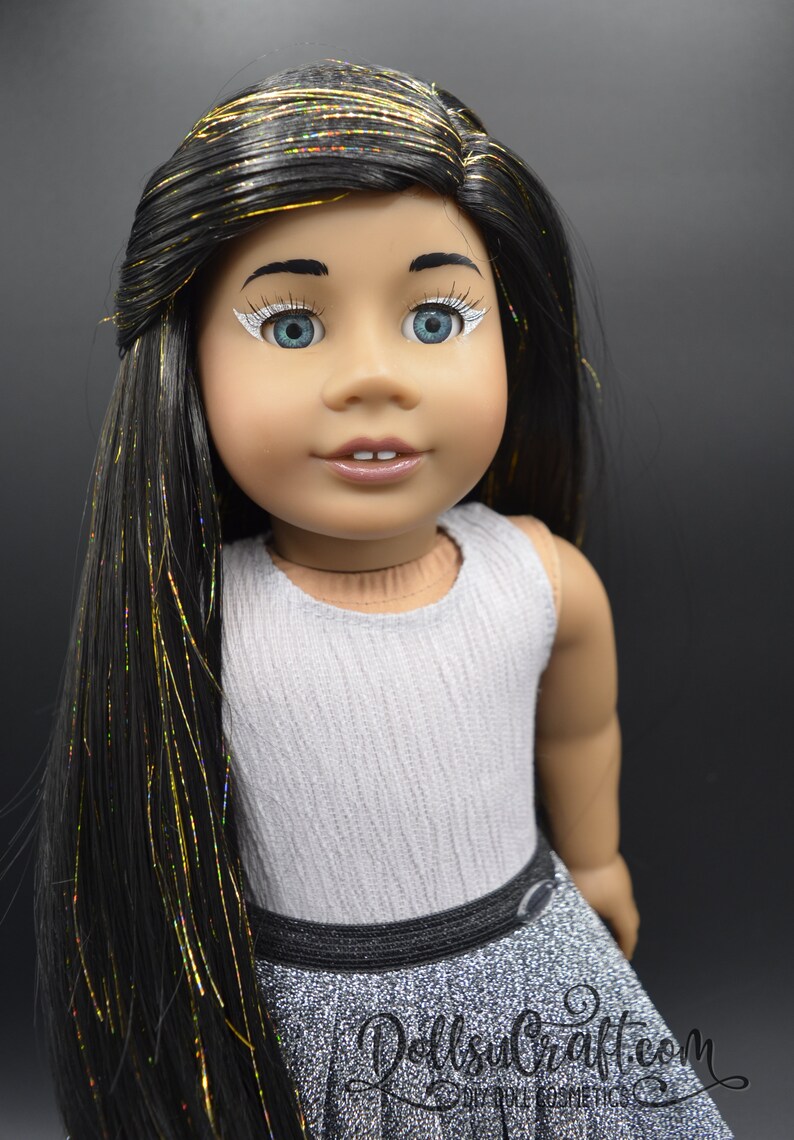 American Girl Doll Truly Me 26 Custom Doll, Addy Mold, Medium Skin, Bold removable glitter eyeliner Custom sparkle wig