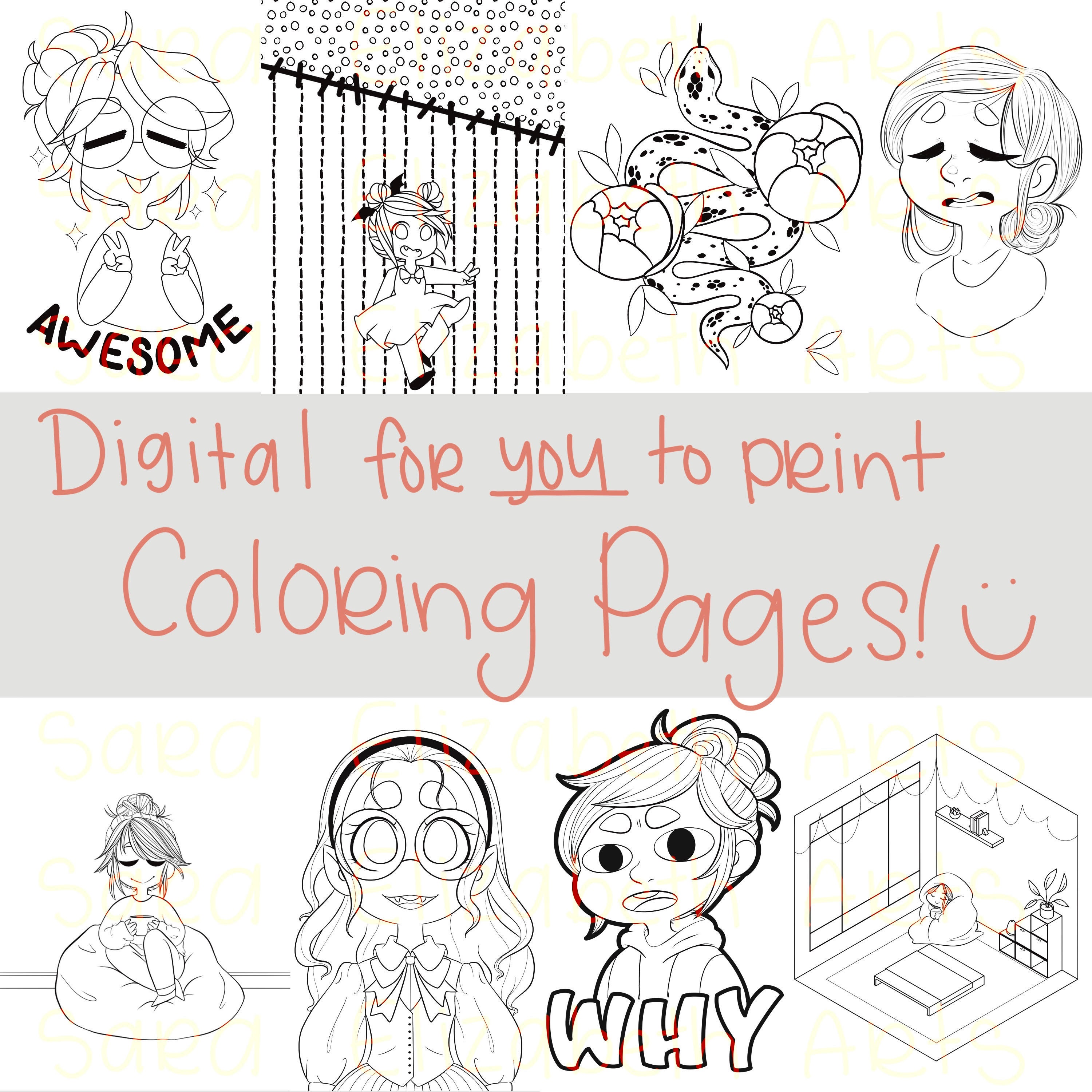 Printable Characters and a Snake Coloring Pages | Etsy