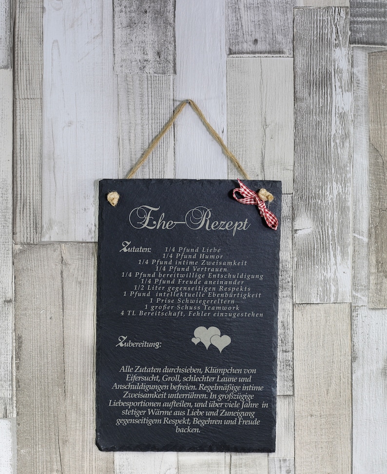 Schiefertafel zur Hochzeit Ehe Rezept Hochzeitsgeschenk Idee Etsy