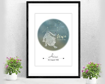 Zodiac sign poster Leo | by name | Gift Baptism Birth | | for her and him Astrology | Horoscope | Miscellaneous. Colors A-236-p-