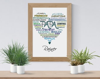 Personalisiertes Poster Herz- Papa mit Namen Din A4 Geschenk Geburtstag Wanddekoration Vater Opa Vatertag Wandbild mit Druck