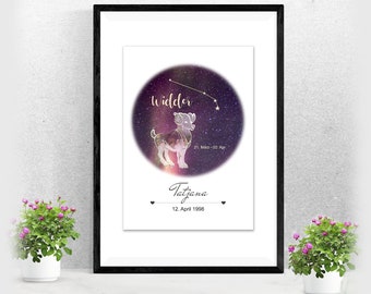 Zodiac Poster Aries | by name | Gift Baptism Birth | | for her and him Astrology | Horoscope | Miscellaneous. Colors A-233-p-