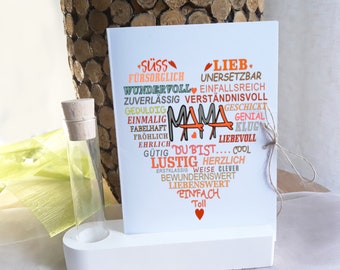 Geschenk Karte Mama Herz Typografie einzeln od. mit Kartenhalter | Geschenk zum Muttertag |  | Geburtstag Mama | Grußkarte Liebe | Mutter