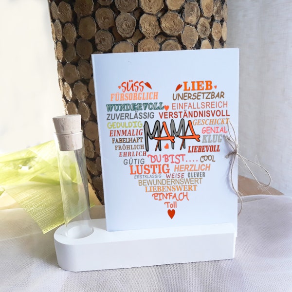 Geschenk Karte Mama Herz Typografie einzeln od. mit Kartenhalter | Geschenk zum Muttertag |  | Geburtstag Mama | Grußkarte Liebe | Mutter