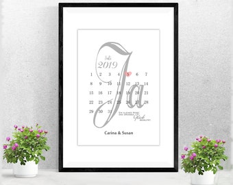 Poster Ja | zur Hochzeit | Personalisiert mit Namen | Geschenk für Paare | Hochzeitstag | Verlobung | Valentinstag | Wanddeko Din A4 A-400