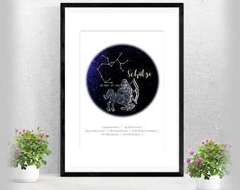 Sternzeichenposter Schütze | Sternbild | Geschenk Taufe Geburt | für sie und ihn | Astrologie | Horoskop | versch. Farben A-241