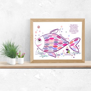 Gästebuch Poster Personalisierbar | Gästeposter Namen | Wandbild Fisch | Taufe | Kommunion | Konfirmation | Poster Fisch pink A-421