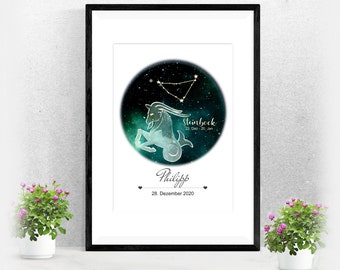 Zodiac sign poster Capricorn | by name | Gift Baptism Birth | | for her and him Astrology | Horoscope | Miscellaneous. Colors A-231-p-
