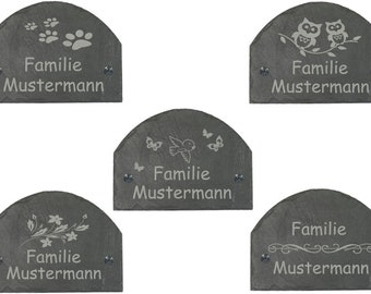 Türschild personalisiert mit Wunschnamen Namensschild Familie Haustürschild Schiefer Klingelschild ca. 20x15cm Mod. Schuppe versch. Motive