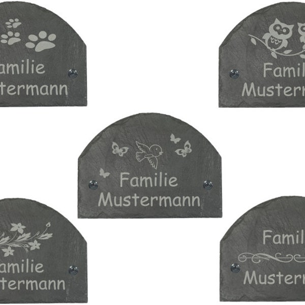 Türschild personalisiert mit Wunschnamen Namensschild Familie Haustürschild Schiefer Klingelschild ca. 20x15cm Mod. Schuppe versch. Motive