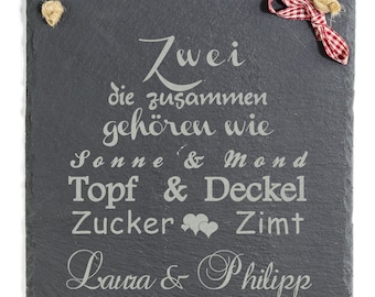 Schild mit Spruch witzig Zwei die zusammen... Schiefertafel Hochzeit Geschenk Originelle Wand Deko Personalisiert mit Namen 20 x 30 cm groß