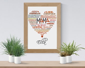 Personalisiertes Poster Herz- Mama mit Namen | Geschenk zum Geburtstag | Geschenkidee Muttertag | Wanddeko Mama | Poster mit Namen DinA4