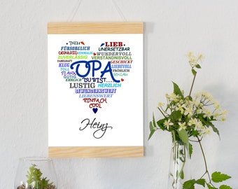 Personalisiertes Poster Herz- Opa mit Namen Din A4 Geschenk Geburtstag Wanddekoration Vater Papa Vatertag Wandbild mit Druck