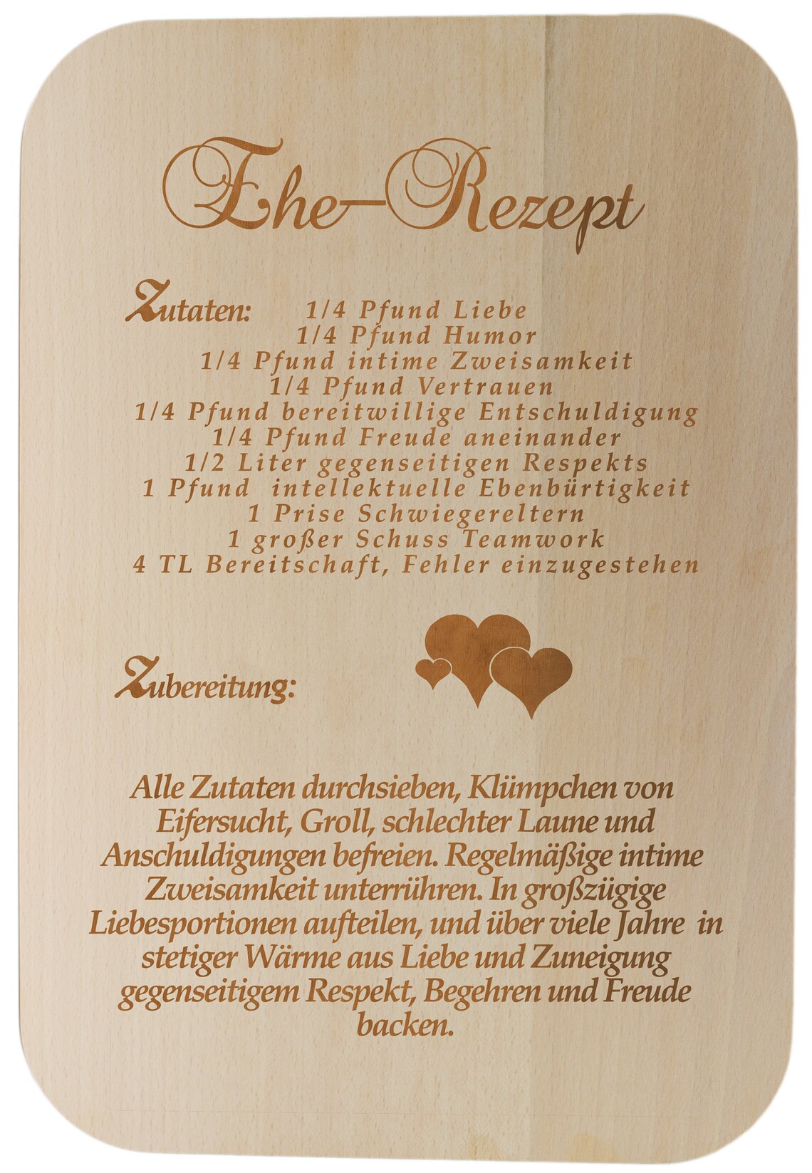 Schneidebrett zur Hochzeit Ehe Rezept Buchenholz Etsy