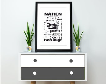 Poster Nähen | Wand Dekoration für Nähzimmer | Geschenk für Schneider:in | Geschenk Freund Freundin | Hobby Nähen | Typografie | A-454