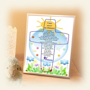 Christliches Poster |  Gebet Vater Unser | Taufgeschenk Mädchen Junge | Wohndeko Kinderzimmer | Christliche Geschenke | Kunstdruck A-75