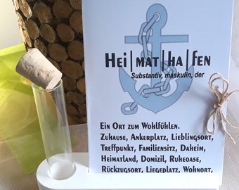 Karte Heimathafen einzeln od. mit Kartenhalter | Geschenk zum Einzug | Richtfest | Mitbringsel eigene Wohnung | Umzug | Zuhause | Hochzeit