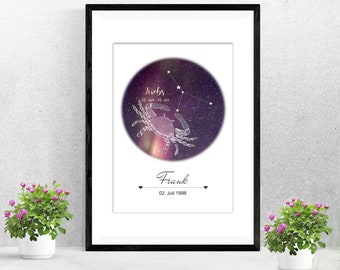 Zodiac Poster Cancer | by name | Gift Baptism Birth | | for her and him Astrology | Horoscope | Miscellaneous. Colors A-230-p-