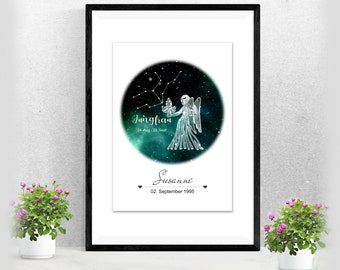 Zodiac Poster Virgo | by name | Gift Baptism Birth | | for her and him Astrology | Horoscope | Miscellaneous. Colors A-235-p-