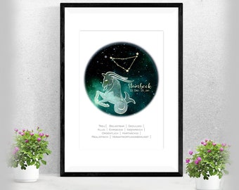 Sternzeichenposter Steinbock | Sternbild | Geschenk Taufe Geburt | für sie und ihn | Astrologie | Horoskop | versch. Farben A-231