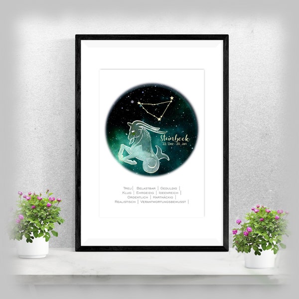 Sternzeichenposter Steinbock | Sternbild | Geschenk Taufe Geburt | für sie und ihn | Astrologie | Horoskop | versch. Farben A-231