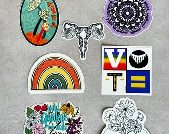 Stickers for Laptop and Waterbottle - Politics, VOTE, Gardens, Uterus, Books, Women, All Welcome