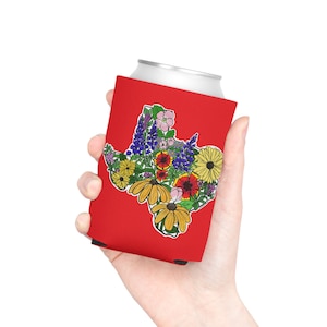 Texas Wildflower Can Cooler -Regular Can and Slim Can, Red