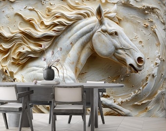 3D風馬の壁紙、リビングルームの装飾、剥がして貼るだけ、跳ね馬の壁画