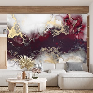 Carta da parati in marmo rosso e oro, motivo in marmo, decorazione murale per la casa