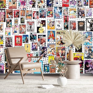 Papel de parede e mural de desenho animado de quadrinhos de anime, colagem de quadrinhos de mangá, descasque e cole, mural de arte de anime, papel de parede, decoração de mural para sala de jogos