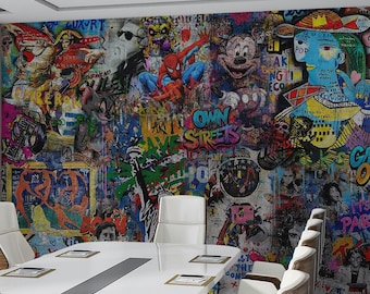 Urban Graffiti Pop Art Mural: Retro Street Style Wallpaper