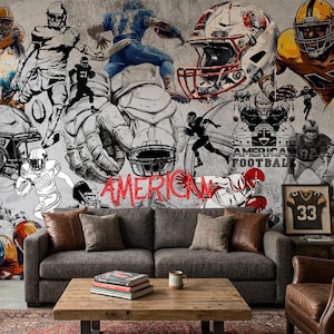 American Football Wandbild: Graffiti Street Art Sport Tapete (Abziehen und Aufkleben)