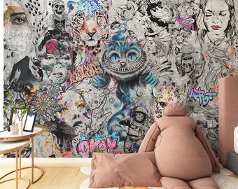 Urban Graffiti Collage Wallpaper Mural – Peel and Stick Decor