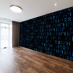 Wall Runes Blue Runes Nordic Wallpaper Futhark Black Blue Protection & Symbols Viking ...