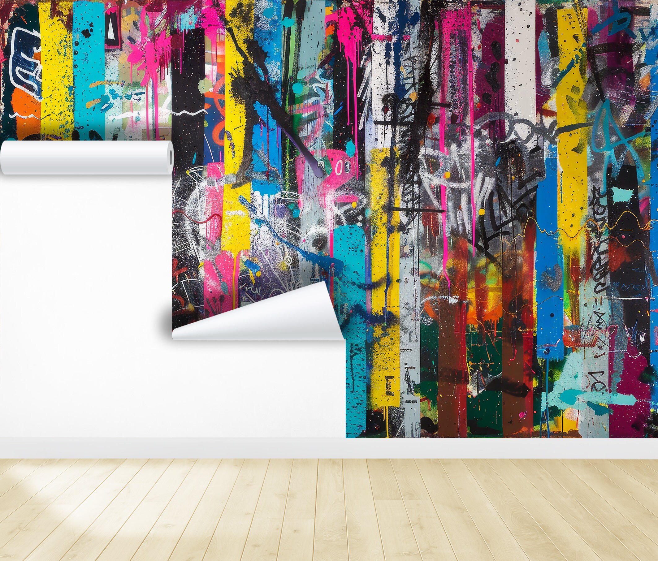 Funky Graffiti Wallpaper Mural, Peel and Stick Street Art Decor - Etsy