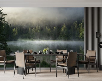 Forest Moody Wallpaper Trees Foggy Landscape Wall Mural Peel and Stick Accent Home Room Decoration Forest Photomural For Bedroom Wallpaper