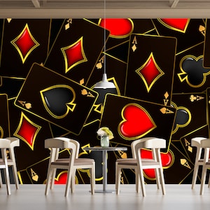 Playing Cards Wallpaper Poker Casino & Card Suits Self Adhesive Poker Chips Wall Art Mural Modern Peel and Stick Decor image 4