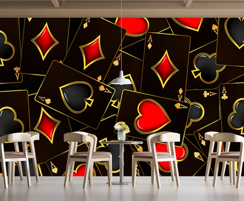 Playing Cards Wallpaper Poker Casino & Card Suits Self Adhesive Poker Chips Wall Art Mural Modern Peel and Stick Decor image 4