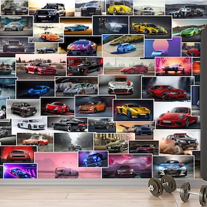 Cars Collage Wallpaper Kids Room Decor Sports Car & Wall Mural Cars Kids Gift for Kids Wall Art Peel and Stick Wall Decor Home Self Adhesive