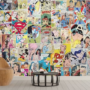 Carta da parati murale retrò Pop Art e carta da parati murale con fumetti vintage in stile pop, carta da parati murale retrò Pop Art, decorazione per la casa