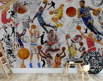 Graffiti Basketball Wallpaper & Sport Wandbild Fitnessstudio Dekor Urban Street Art Moderne Peel and Stick Sport Motivation Selbstklebende Kunst