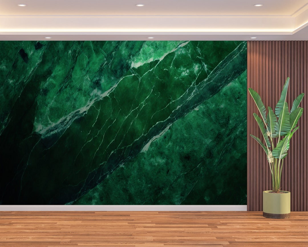 Dark Green Marble Malachite Wall Art Wallpaper & Wall Mural Modern