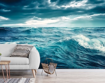 Wave Ocean Wallpaper & Blue Wave Wall Mural Seascape Waves Water Landscape Wave Sea Peel and Stick Self adhesive Decor