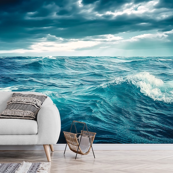Wave Ocean Wallpaper & Blue Wave Wall Mural Seascape Waves Water Landscape Wave Sea Peel and Stick Self adhesive Decor