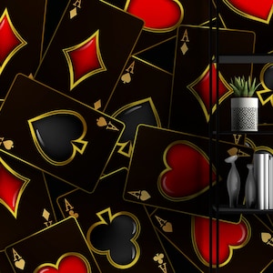 Playing Cards Wallpaper Poker Casino & Card Suits Self Adhesive Poker Chips Wall Art Mural Modern Peel and Stick Decor image 5