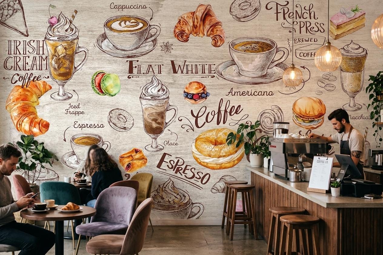 コーヒーショップのスケッチ壁紙カフェの壁画装飾コーヒーアート