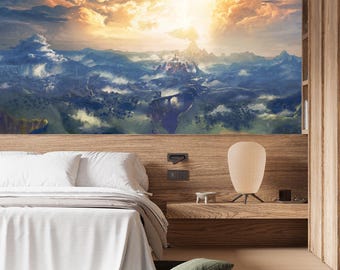 Mural Wall Mural Zelda Gaming Wallpaper & Peel and stick vinyl Wallpaper legend of zelda Playroom decor Video game art Kids decor room